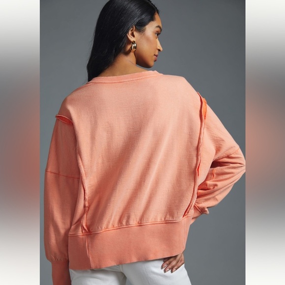 Pilcro Pintuck Cotton Oversized Long Sleeve Sweatshirt Coral Size Small - Picture 8 of 8